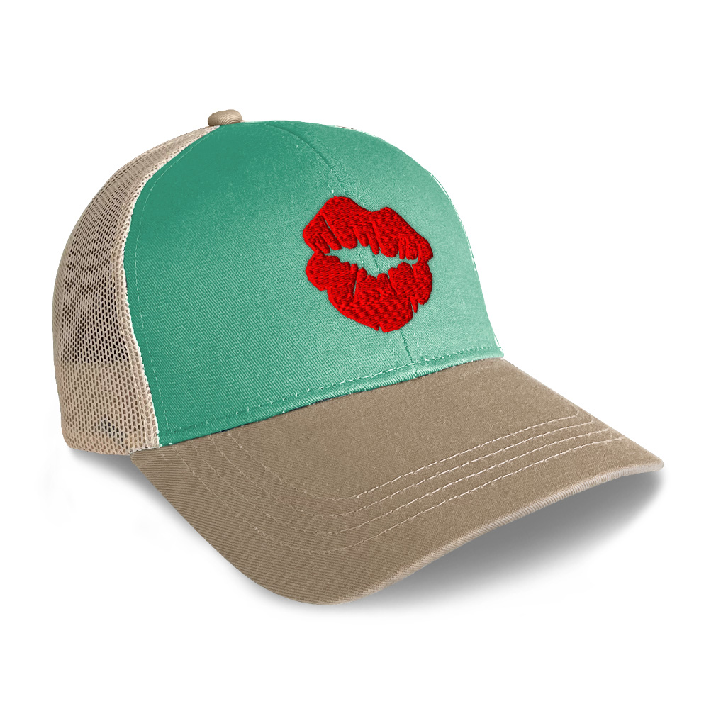 Trucker Hat for Men & Women Red Lips Kiss Embroidery Snapback