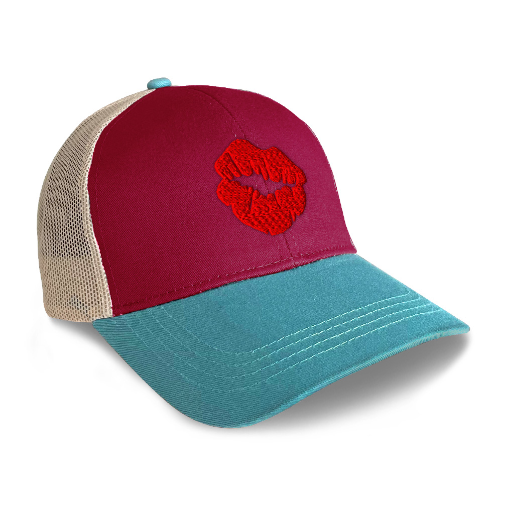 Trucker Hat for Men & Women Red Lips Kiss Embroidery Snapback