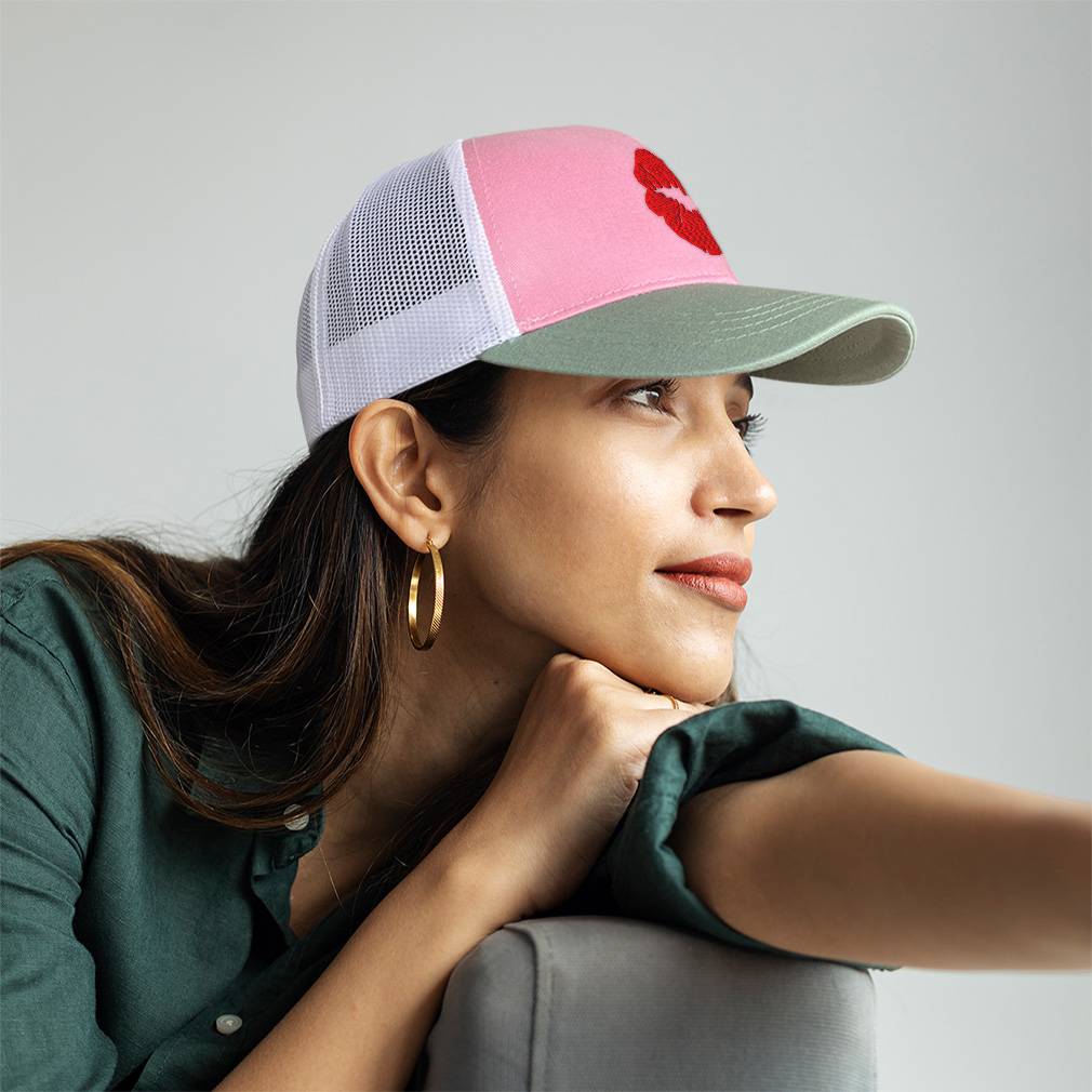 Trucker Hat for Men & Women Red Lips Kiss Embroidery Snapback
