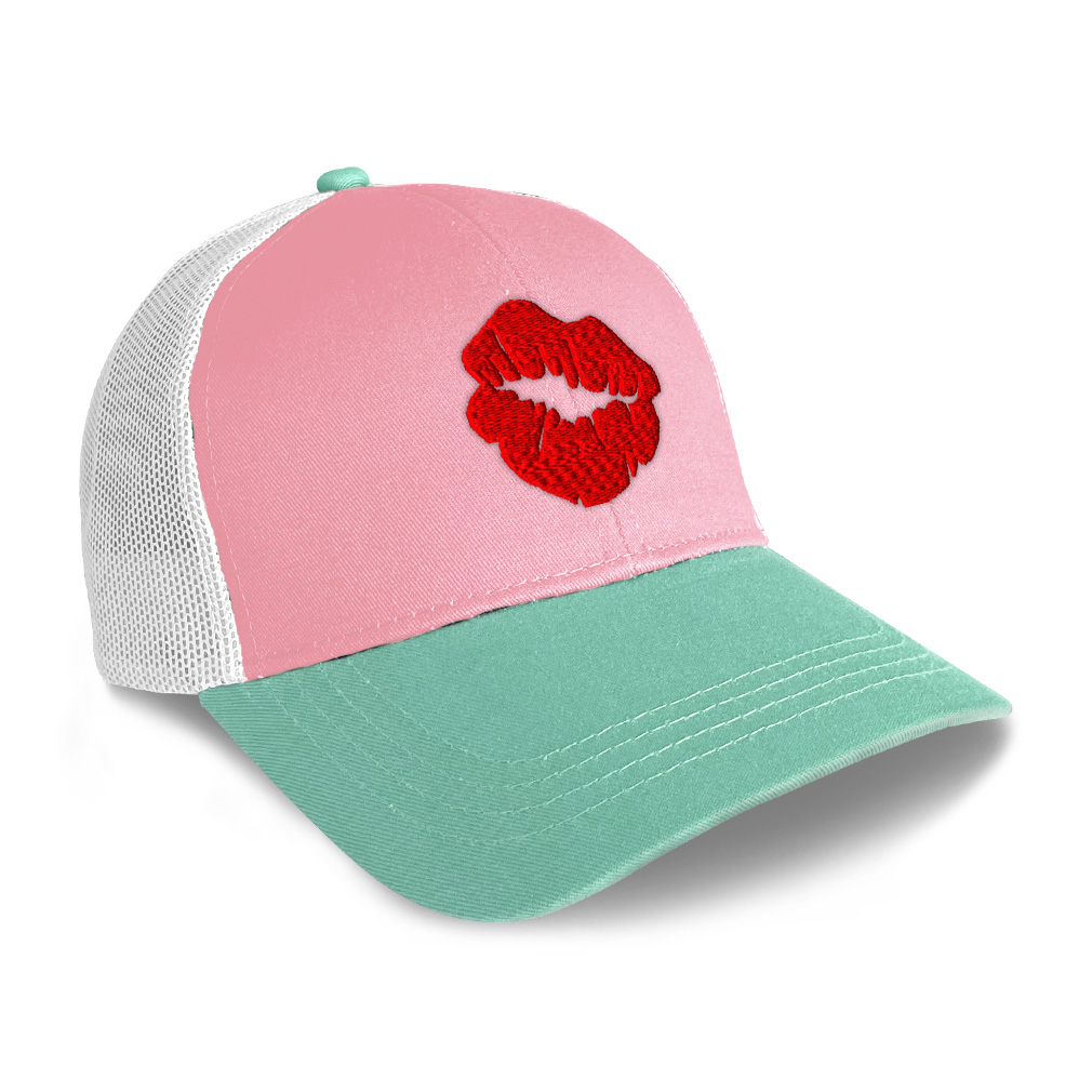 Trucker Hat for Men & Women Red Lips Kiss Embroidery Snapback